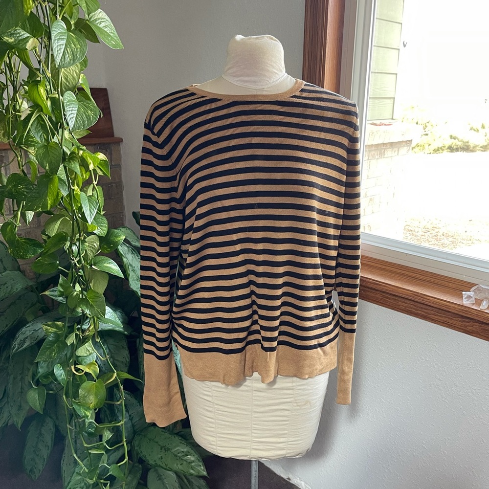 Black and camel striped long sleeve shirt